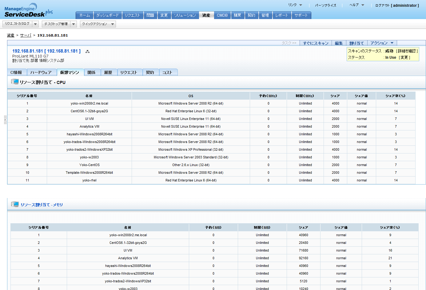 ゲストOSの一覧
