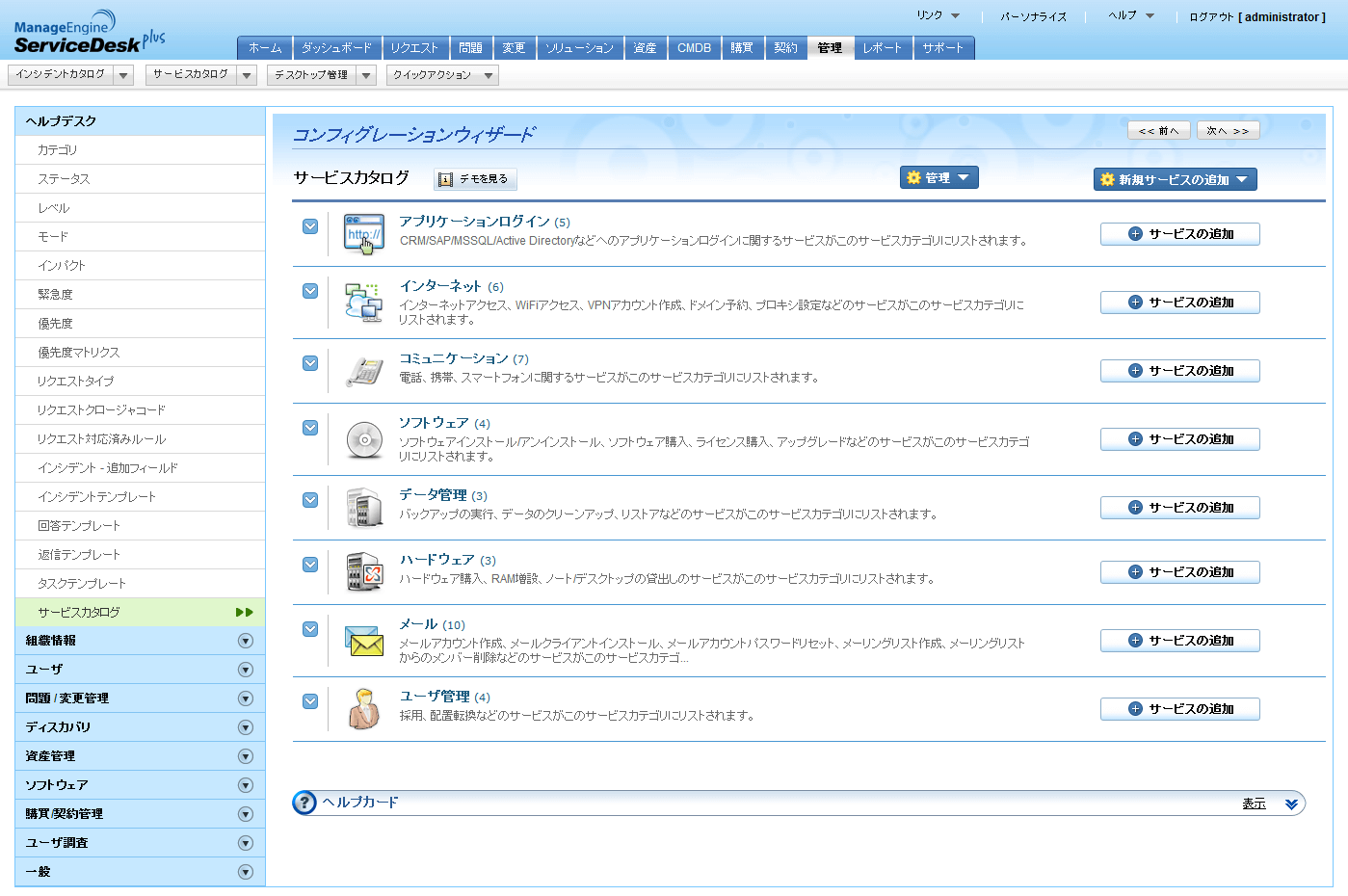 サービスカテゴリーの分類