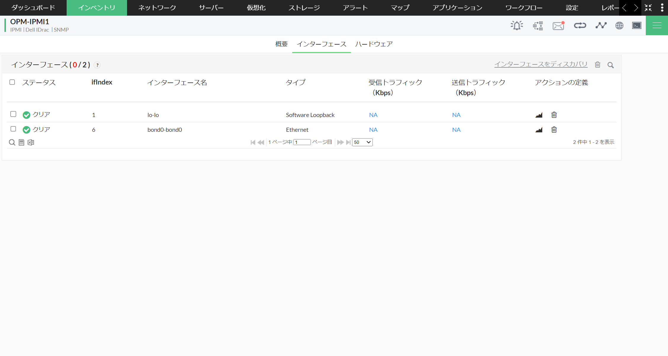 IPMI監視機能のインターフェース画面